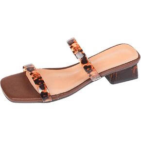 Tortoise Shell Sandals for Women Double Strap Square Toe Shoes Low Block Heel Jelly Jellies Open Toe Dressy Slip On Summer Slide in Kuwait