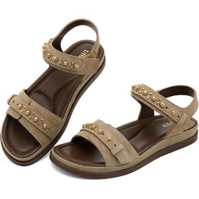 UBFEN Womens Flat Sandals with Adjustable Back Strap, Arch Support | Beaded, Open Toe, Slingback, Casual, Comfortable for Walking, Vacation and Travel in Kuwait