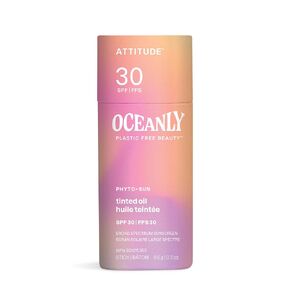 عصا زيت ملونة من ATTITUDE Oceanly مع عامل حماية من الشمس SPF 30، معتمدة من EWG، خالية من البلاستيك، حماية واسعة النطاق من الأشعة فوق البنفسجية الطويلة والمتوسطة مع أكسيد الزنك، صبغة عالمية، غير معطرة، 0.3 أونصة in Kuwait