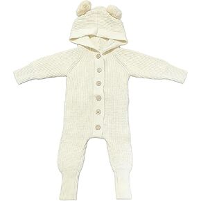 Newborn Baby Knitted 100% Cotton Romper Sweater Jumpsuit with Pom Pom Ears, Long Sleeve Outfit in Kuwait