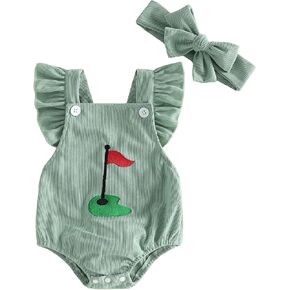 ​Newborn Baby Girl Golf Outfit Bubble Romper Overalls Corduroy Ruffle Sleeveless Bodysuit Headband Golf Clothes in Kuwait