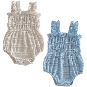 Infant Bubble Romper Baby Girls Ruffle Bodysuit Toddler Girl Fashion Jumpsuit Outfits 2 Pack in Saudi Arabia