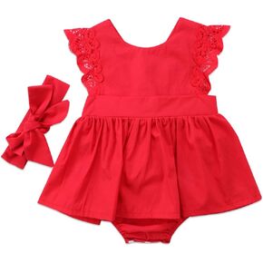 2PCS Baby Girl Romper Dress Sets Sleeveless Backless Lace Straps Bodysuit Skirt + Headband in Kuwait