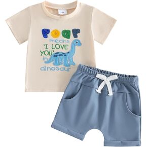 Toddler Baby Boy Summer Clothes Short Sleeve T Shirt Tops and Elastic Waist Shorts Set Cute Summer Outfit 2Pcs in Saudi Arabia