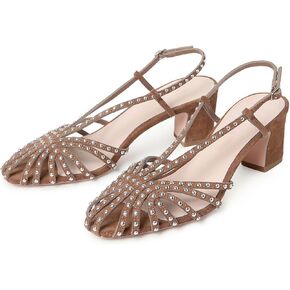 Studded Slingback Heels for Women, Caged Toe Block Heel Sandals Summer Casual Dress Heeled Sandals in Saudi Arabia