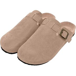 Women's Suede Clogs Cork Footbed Mules Slip On Potato Shoes Ladies Clogs Sandals with Arch Support and Adjustable Buckle Khaki in Kuwait