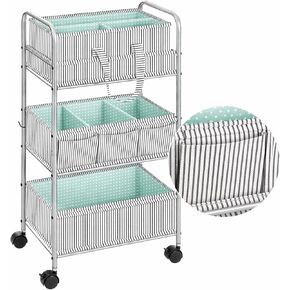 WILLBOND 2 in 1 Baby Diaper Caddy Organizer Cart, 3 Tier Large Stripe Bedside Rolling Cart Metal for Baby Essential with Divider for Newborn Registry Must Have Nursery Bedroom Mother Gift(Green) in Kuwait