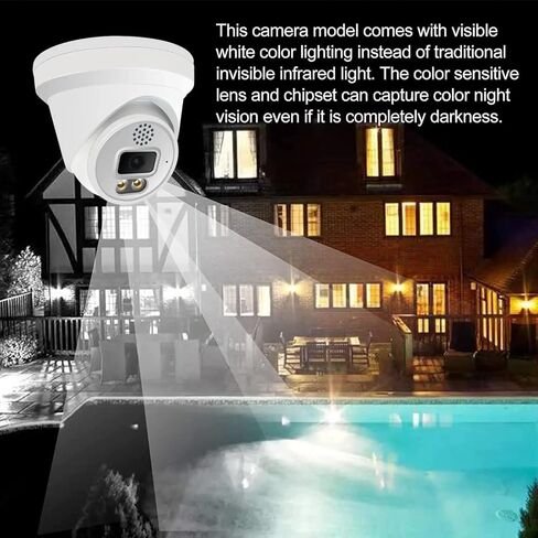 كاميرا IP ملونة كاملة الوضوح بدقة 6 ميجابكسل للرؤية الليلية ColorVu Turret Dome مع أضواء LED بيضاء مرئية، زاوية واسعة 2.8 ملم، ميكروفون خارجي مدمج، التوصيل والتشغيل in Kuwait