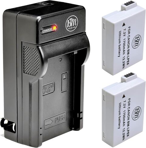 BM Premium 2-Pack من بطاريات LP-E8 وشاحن بطارية لكاميرا Canon EOS Rebel T2i، T3i، T4i، T5i، EOS 550D، EOS 600D، EOS 650D، EOS 700D DSLR in Kuwait