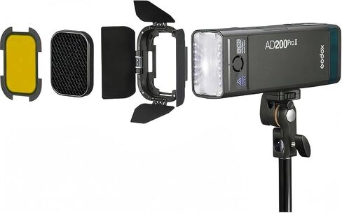 Godox BD-07 II Barn Door متوافق مع Godox AD200Pro II Pocket Speedlite Flash Head، مع شبكة قرص العسل قابلة للفصل و4 مرشحات ألوان in Kuwait