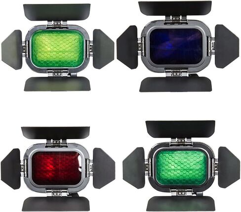 Godox BD-07 II Barn Door متوافق مع Godox AD200Pro II Pocket Speedlite Flash Head، مع شبكة قرص العسل قابلة للفصل و4 مرشحات ألوان in Kuwait