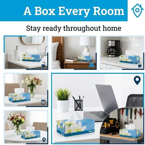 Finetouch Soft Facial Tissues 2 Ply Box Of 130 Pack of 6 (780 Facial Tissues Toatal) Family Pack (6) Design may Vary in Saudi Arabia