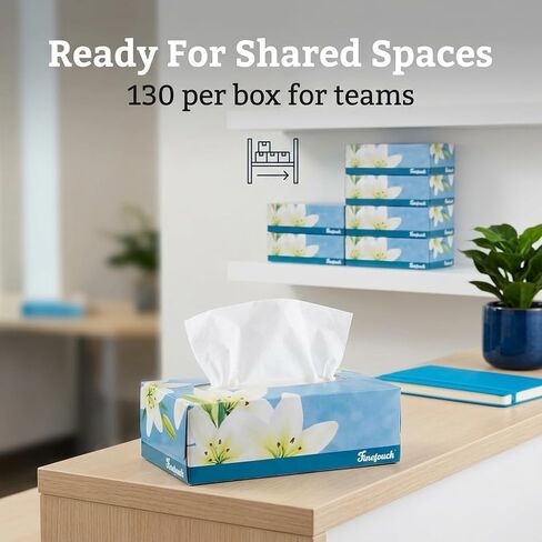 Finetouch Soft Facial Tissues 2 Ply Box Of 130 Pack of 6 (780 Facial Tissues Toatal) Family Pack (6) Design may Vary in Saudi Arabia