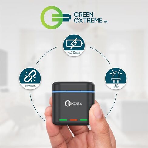 مجموعة شاحن بطارية Green Extreme لجهاز GoPro Hero 12 11 10 9، عبوتان من البطارية + حقيبة شحن ثلاثية مع سلك شحن من النوع C بقدرة 1730 مللي أمبير في الساعة، إصدار للطقس البارد، بطاريات بديلة من GoPro in Kuwait