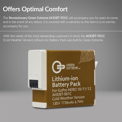 مجموعة شاحن بطارية Green Extreme لجهاز GoPro Hero 12 11 10 9، عبوتان من البطارية + حقيبة شحن ثلاثية مع سلك شحن من النوع C بقدرة 1730 مللي أمبير في الساعة، إصدار للطقس البارد، بطاريات بديلة من GoPro in Kuwait