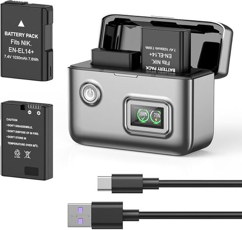 Melasta 2-Pack EN-EL14 / EN-EL14a 1000mAh Batteries and Dual USB Charger for Nikon D3100 D3200 D3300 D3400 D3500 D5100 D5200 D5300 D5500 D5600 Cameras in Kuwait
