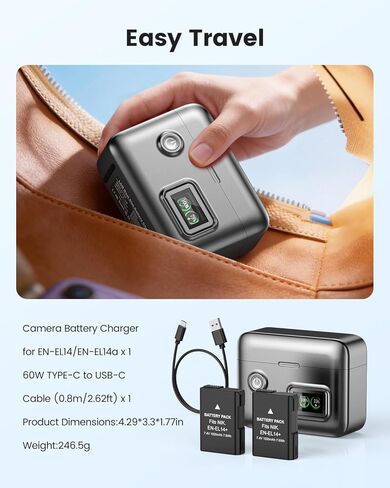 Melasta 2-Pack EN-EL14 / EN-EL14a 1000mAh Batteries and Dual USB Charger for Nikon D3100 D3200 D3300 D3400 D3500 D5100 D5200 D5300 D5500 D5600 Cameras in Kuwait