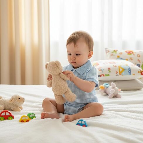 Newborn Baby Boy Summer Clothes Waffle Short Sleeve Lapel Button Romper Up Loose Fit Plaid Jumpsuit Baby Boy Outfit in Saudi Arabia