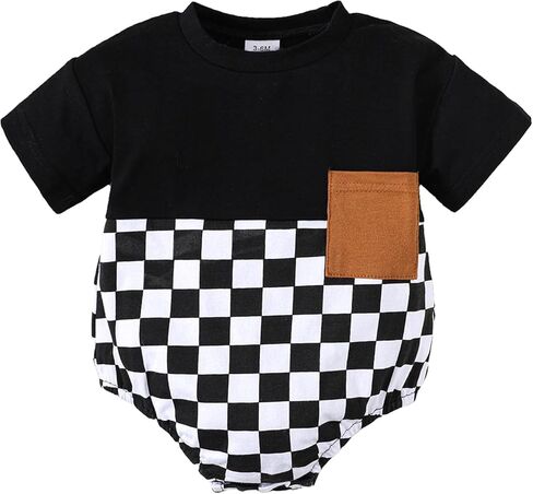 Newborn Baby Boy Bubble Romper Infant Color Block Short Sleeve Oversized Bodysuit Summer Outfit in Saudi Arabia