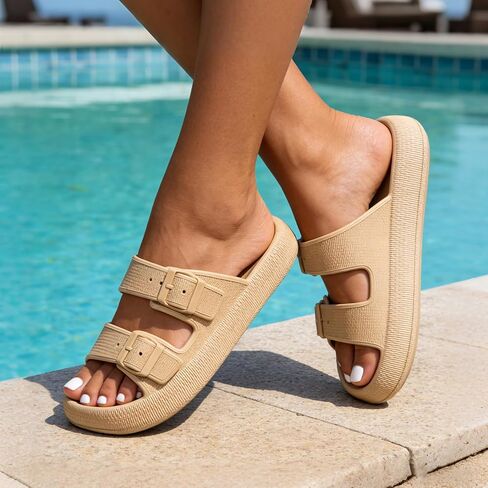 Pillow Sandals for Women Men Double Buckle Slides Slippers Thick Sole Adjustable Flat Sandals EVA in Saudi Arabia