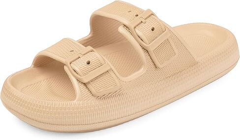 Pillow Sandals for Women Men Double Buckle Slides Slippers Thick Sole Adjustable Flat Sandals EVA in Saudi Arabia