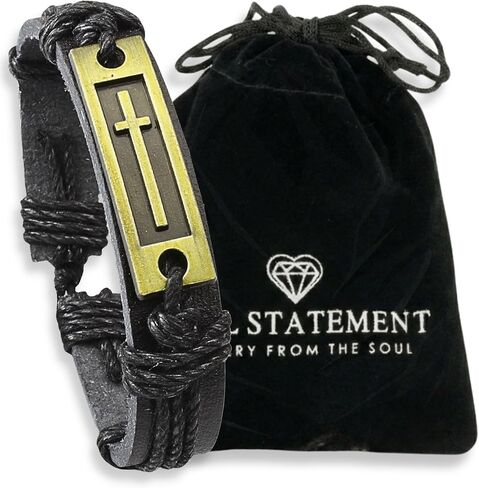 Leather Cross Bracelet for Teen Boy or Men, Cool Christian Gift Ideas for Young Teenage Boys for Confirmation, Baptism, Christmas Stocking Stuffers in Saudi Arabia