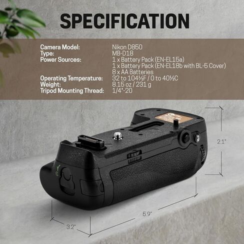 مقبض بطارية Green Extreme MB-D18 لكاميرا Nikon D850 - طاقة ممتدة وعناصر تحكم في التصوير الرأسي in Kuwait