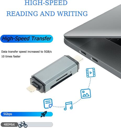 قارئ بطاقة SD USB C لأجهزة iPhone، وiPad، ومحول بطاقة Lightning إلى Micro SD، وقارئ بطاقة ذاكرة SD/Micro SD لمحولات الكاميرا الرقمية، وفتحات مزدوجة من النوع C in Kuwait