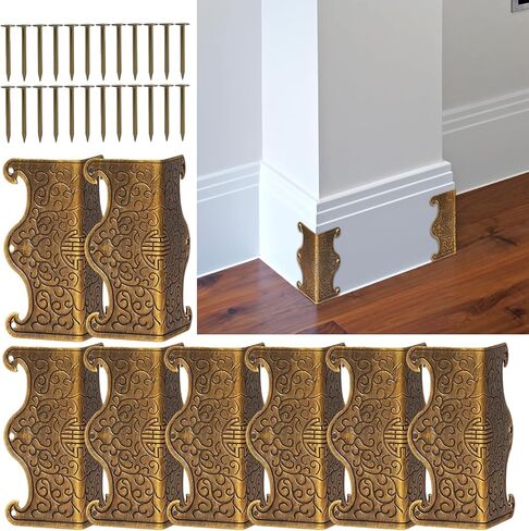 8 Pcs Baseboard Corner Protectors, Vintage Metal Corner Guard, Decorative Baseboard Shield, Skirting Board Corner Protectors for Furniture Bookshelves Table Home Decoration (Bronze) in Saudi Arabia
