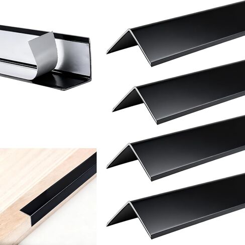 4 Pcs Metal Corner Protectors - 45" x 1" x 1" Aluminum Self Adhesive Wall Furniture Corner Guards Protection, Wall Edge Protector Strip Cabinet Baseboard Decoration - Black in Saudi Arabia