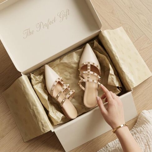 Women's Studded Pointed Toe Mules Low Block Heel Sandals Sexy T-Strap Patent Leather Slip on Backless Slides Casual Dress Shoes in Saudi Arabia
