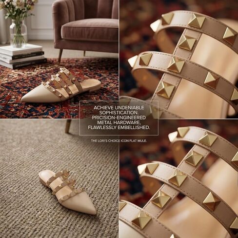 Women's Studded Pointed Toe Mules Low Block Heel Sandals Sexy T-Strap Patent Leather Slip on Backless Slides Casual Dress Shoes in Saudi Arabia