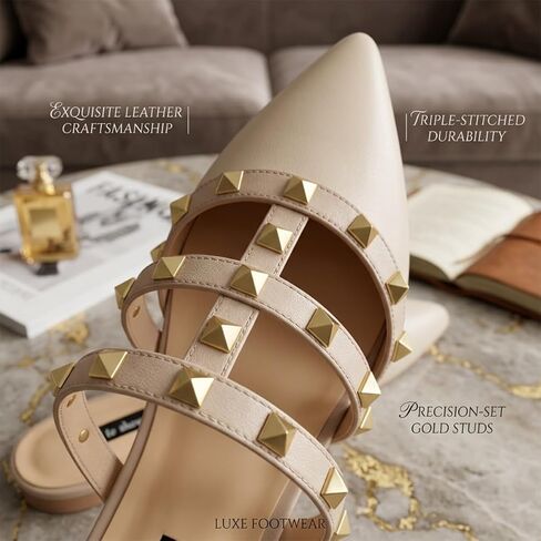 Women's Studded Pointed Toe Mules Low Block Heel Sandals Sexy T-Strap Patent Leather Slip on Backless Slides Casual Dress Shoes in Saudi Arabia