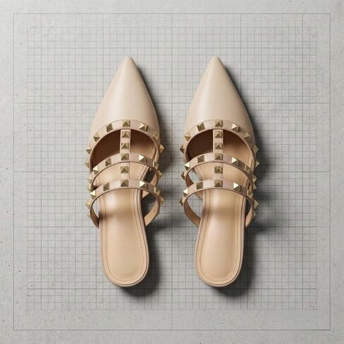 Women's Studded Pointed Toe Mules Low Block Heel Sandals Sexy T-Strap Patent Leather Slip on Backless Slides Casual Dress Shoes in Saudi Arabia