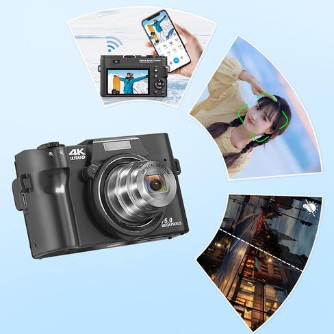 كاميرا رقمية XUMIUZIY 4K، كاميرا مدمجة محمولة بدقة 75 ميجابكسل 12X زووم بصري واي فاي مع تركيز تلقائي ومرشحات مدمجة، للتصوير الفوتوغرافي أثناء السفر in Kuwait