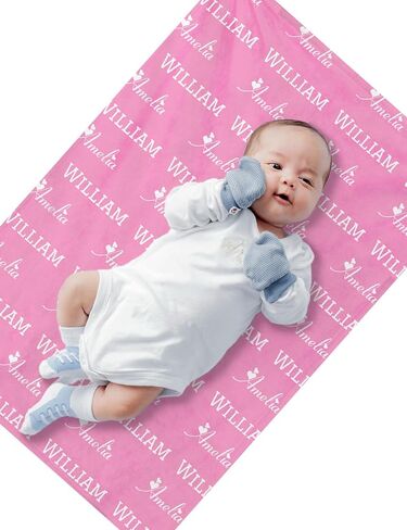 شحن بطانيات الأطفال المخصصة لليوم التالي مع الاسم - مطبوعة في الولايات المتحدة الأمريكية، بطانية اسم مخصص، الفانيلا القطيفة فائقة النعومة، عيد ميلاد الطفل للأطفال حديثي الولادة in Kuwait