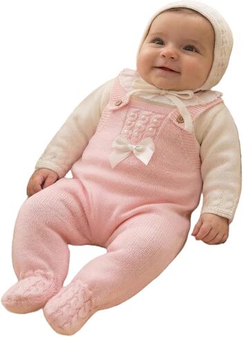 Baby Boy Girl Knitted Set, 3-Piece Outfit Sweater Hat Jumpsuit Romper Warm Button Long Sleeve - Made in Spain in Saudi Arabia