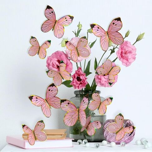 3D Butterfly Wall Decals - Birthday & Wedding Celebrations, Self-Adhesive Wall Art Decorative Stickers for Garden/Patio/Fence/Yard/Living Room/Bedroom/Refrigerator (Gold) in Kuwait