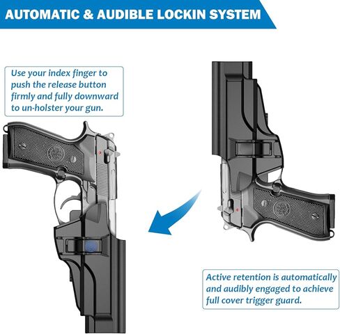 حافظة OWB لـ Beretta 92 92FS M9 M9_22، حزام خصر خارجي تكتيكي مفتوح مع زر تحرير 60 درجة قابل للتعديل، اليد اليمنى in Kuwait