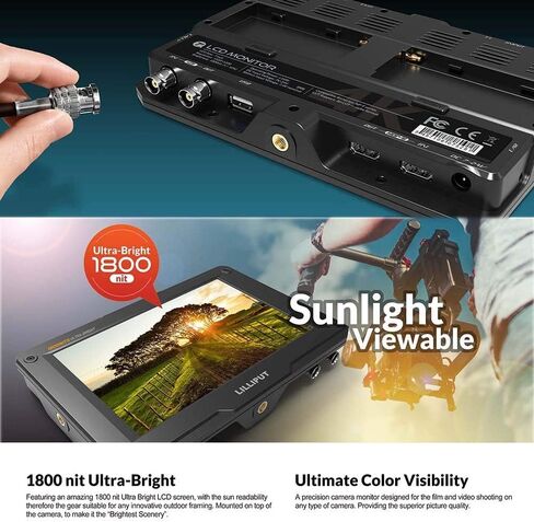 شاشة LILLIPUT H7S مقاس 7 بوصات 4K قابلة للقراءة في ضوء الشمس 1800nit على الكاميرا 1920x1200 مخرج إدخال HDMI 3G-SDI مع بطارية وشاحن 3D Lut + F970 in Kuwait