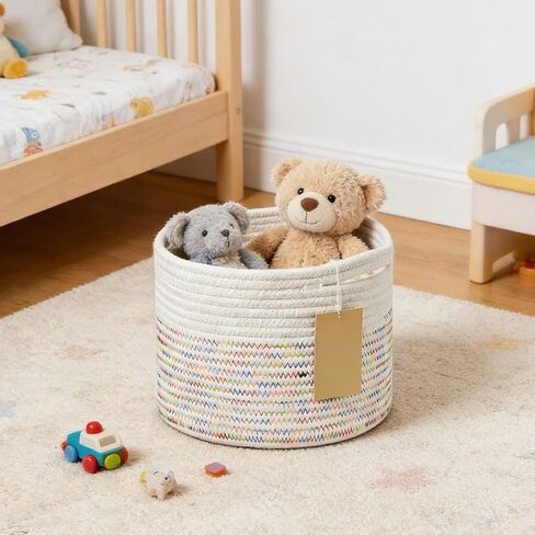 Small Woven Cotton Rope Storage Baskets,Mini Decorative Storage Bin For Gifting, Shower, Desk, Makeup Brushes, Bathroom, Shelves(Linen,9.7×9.7×7.1") in Kuwait