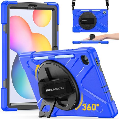 حافظة BRAECN لهاتف Samsung Galaxy Tab S6 lite مقاس 10.4 بوصة 2024/2022، حافظة متينة مقاومة للصدمات مع حزام يد دوار 360 درجة ومسند، حزام كتف، حامل قلم S لجهاز Samsung Galaxy Tab S6 Lite Tablet - أسود in Kuwait