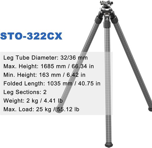 Leofoto STO-322CX Inverted Carbon Fiber Tripod for Hunting/Shooting, 36mm Durable Sand-Proof Leg, Integrated Lever-Release Ball Head, Compatible with Arca & Picatinny in Saudi Arabia