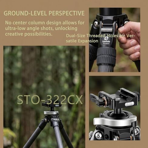 Leofoto STO-322CX Inverted Carbon Fiber Tripod for Hunting/Shooting, 36mm Durable Sand-Proof Leg, Integrated Lever-Release Ball Head, Compatible with Arca & Picatinny in Saudi Arabia
