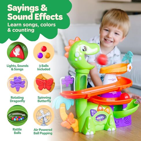 Move2Play, Air-Powered Dinosaur Ball Popper | 30+ Songs, Sayings, & Lights | Baby & Toddler Toys Ages 6 7 8 9 10 12+ Months | Boy & Girl Gift for 1, 2+ Year Olds | Birthday Present in Kuwait