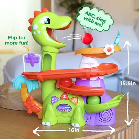 Move2Play, Air-Powered Dinosaur Ball Popper | 30+ Songs, Sayings, & Lights | Baby & Toddler Toys Ages 6 7 8 9 10 12+ Months | Boy & Girl Gift for 1, 2+ Year Olds | Birthday Present in Kuwait