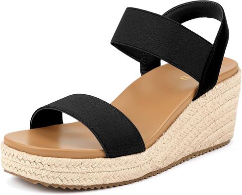 IDIFU IN3 Women's Espadrilles Elastic Dressy Wedges Slip on Ankle Strap Open Toe Slingback Platform Sandals Comfortable Casual Cute Summer Vacation Wedding Wedges Sandals in Kuwait