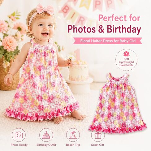 DEFAHN Baby Girl Floral Dress Sleeveless Halter Sundress Summer Casual Dresses Photograph Beach Outfits Birthday Gift in Kuwait