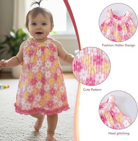 DEFAHN Baby Girl Floral Dress Sleeveless Halter Sundress Summer Casual Dresses Photograph Beach Outfits Birthday Gift in Kuwait