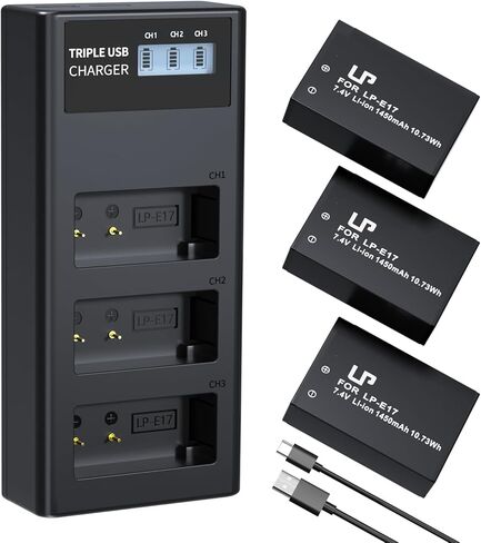 شاحن بطارية LP LP-E17، شاشة LCD وشاحن USB-C مزدوج الفتحة متوافق مع كاميرات Canon EOS Rebel T7i، T6i، T6s، SL3، SL2، 77D، 9000D، 8000D، 800D، 760D، 750D، 200D، M6، M5، M3، Kiss X8i DSLR in Saudi Arabia